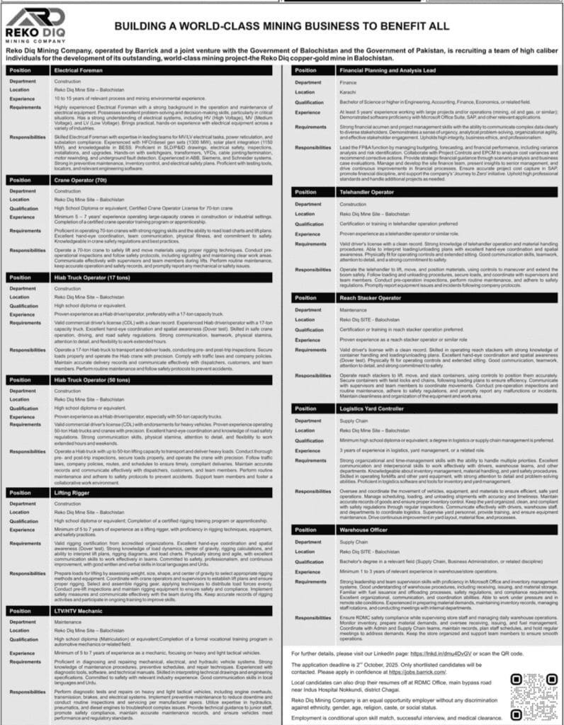 Reko Diq Mining Company RDMC Jobs 2025 1 Reko Diq Mining Company RDMC Jobs 2025