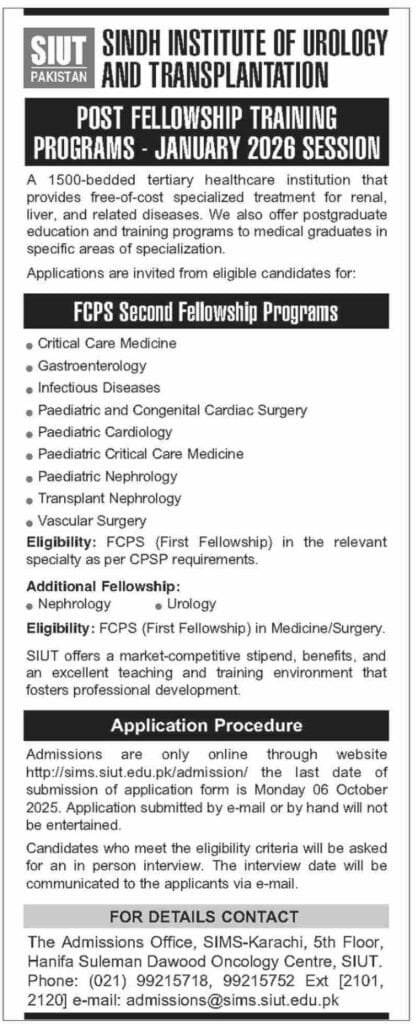 Sindh Institute of Urology and Transplantation SIUT Jobs