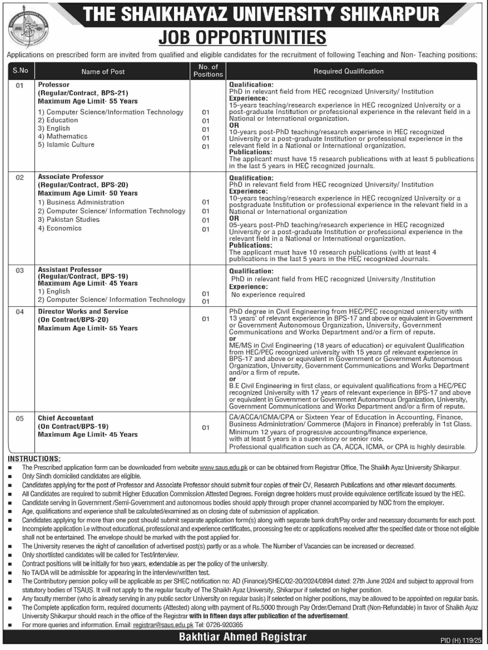 The Shaikh Ayaz University Shikarpur Jobs 2025