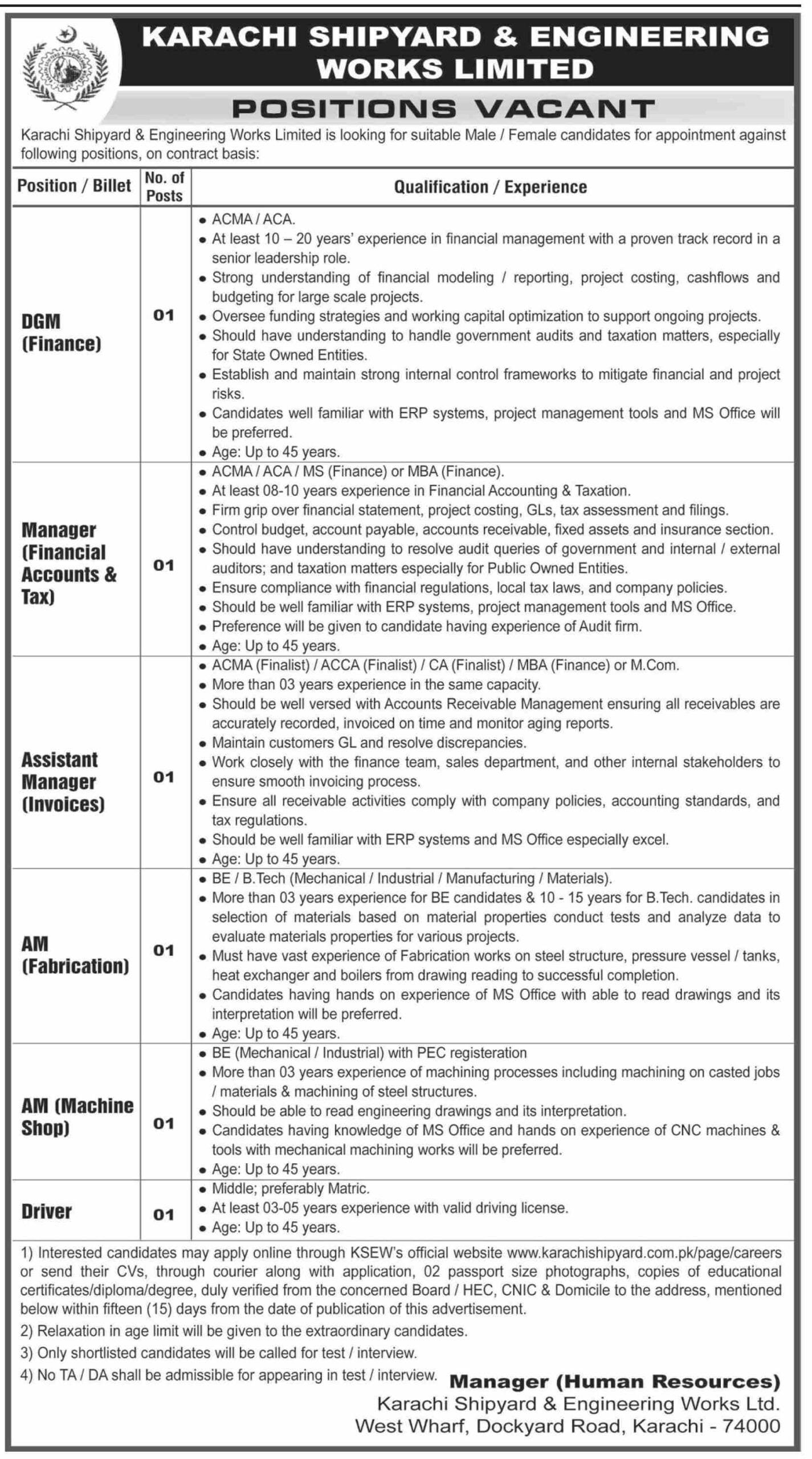 Karachi Shipyard Jobs Urgent 2025 Management Roles