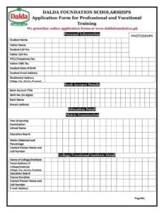DALDA FOUNDATION SCHOLARSHIPS Application Form for Professional and Vocational Training
