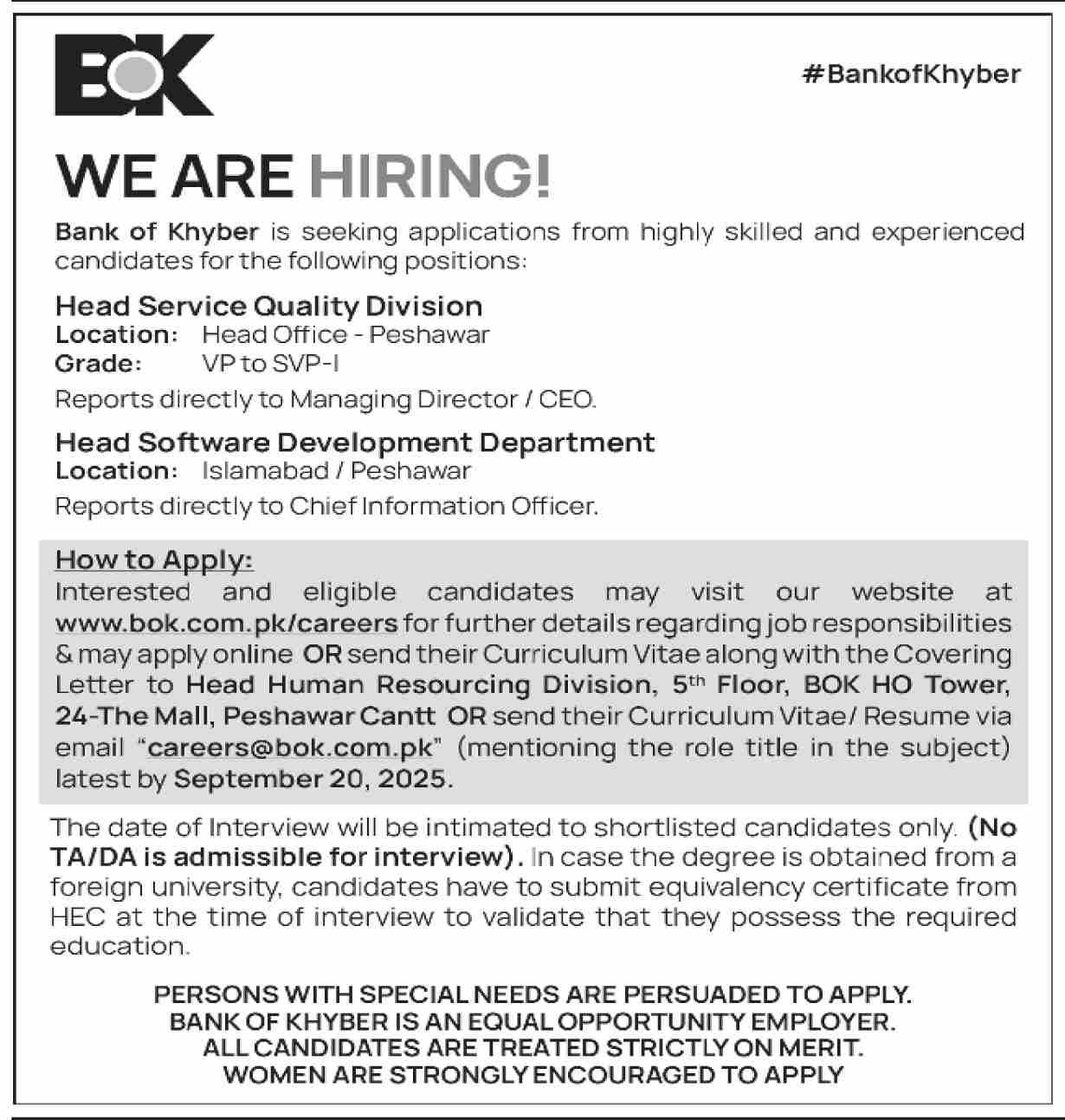 Bank of Khyber Jobs in Karachi