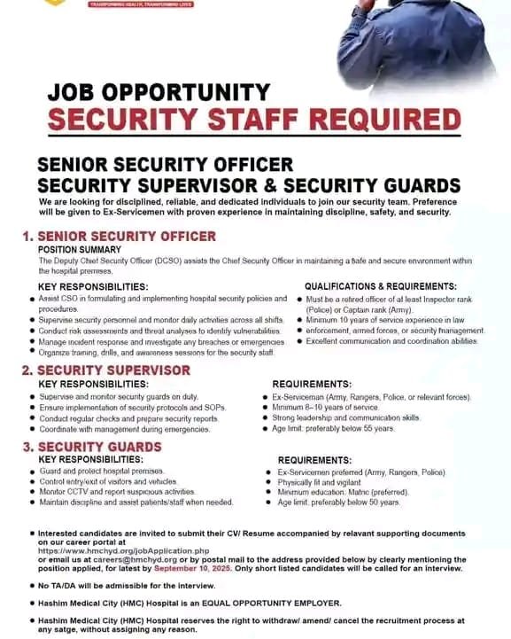 Security Jobs: Urgent Ex-Servicemen Jobs in Sindh
