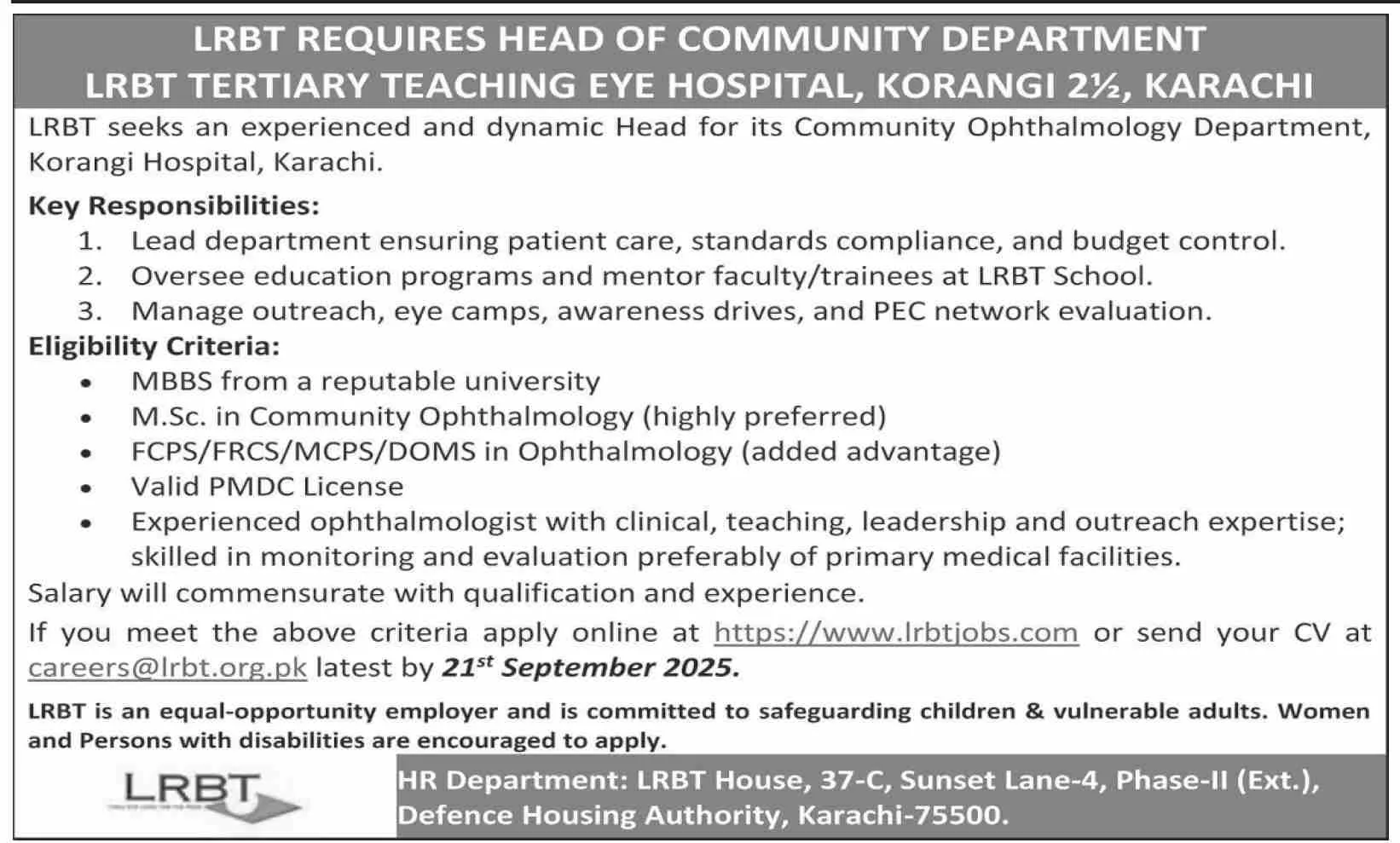 LRBT Jobs Karachi: Govt Health Department Jobs