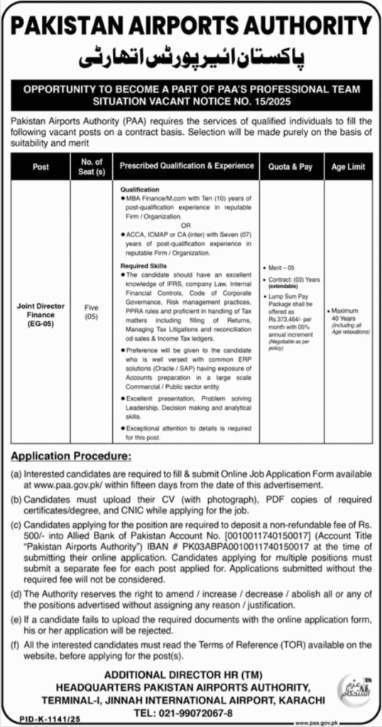 PAA Management Jobs Karachi 2025
