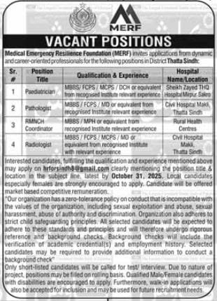 Medical Emergency Resilience Foundation MERF Jobs Sindh 2025