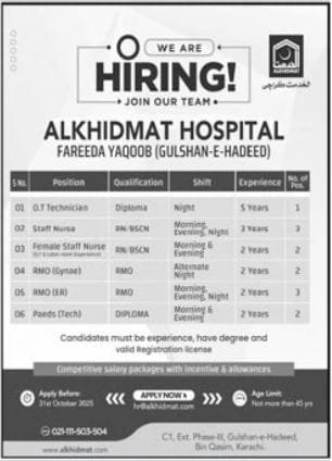 Al Khidmat Hospital NGO Jobs In 2025