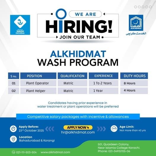 WASH Program Jobs at Alkhidmat Foundation NGO 2025