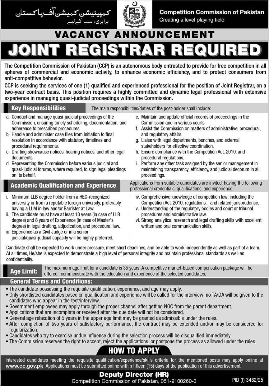Apply Now For Competition Commission Of Pakistan Jobs