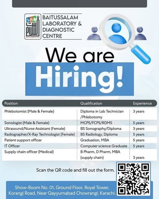 Baitussalam Laboratory and Diagnostic Centre Urgent Jobs 2025