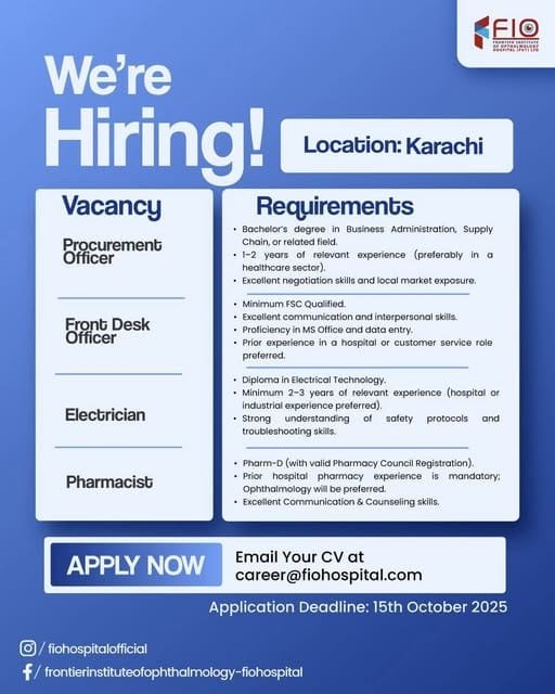 Frontier Institute of Ophthalmology FIO Hospital Jobs