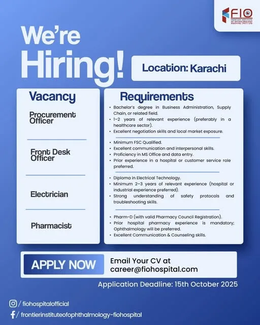 Frontier Institute of Ophthalmology FIO Hospital Jobs