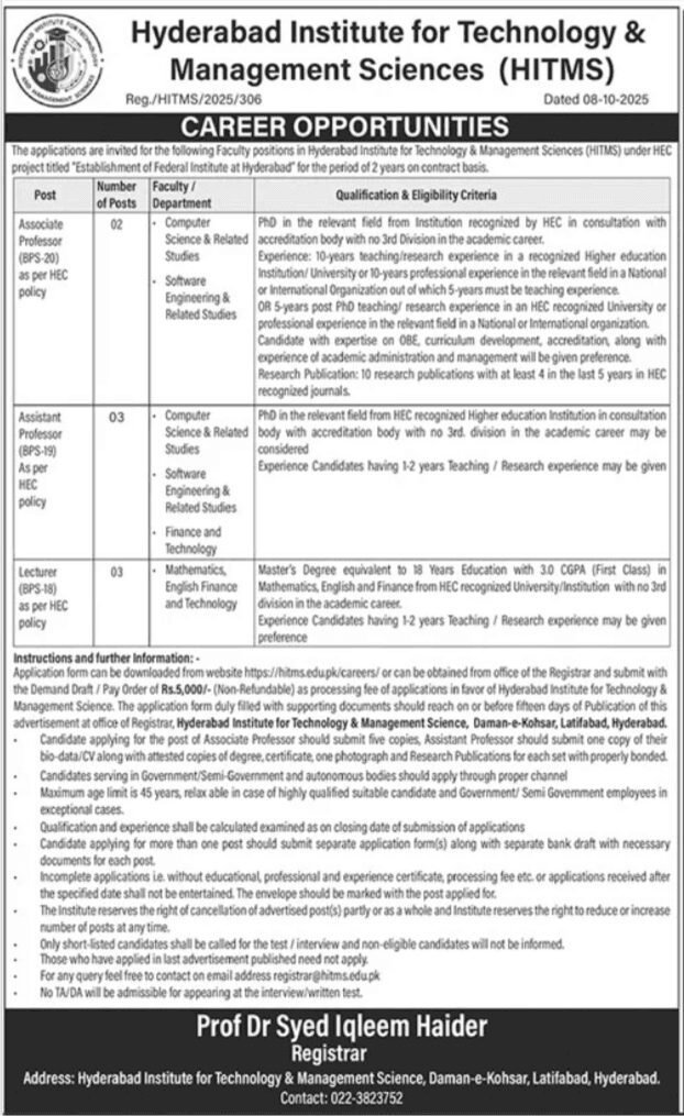 HITMS Teaching Posts: Urgent Best Jobs 2025