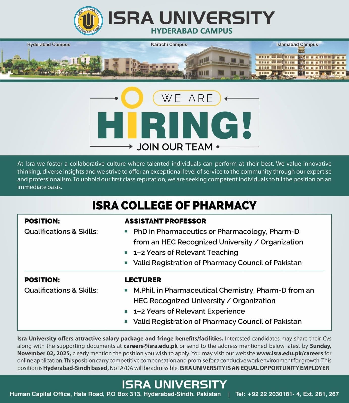 Apply Now at Isra University Careers and Employment