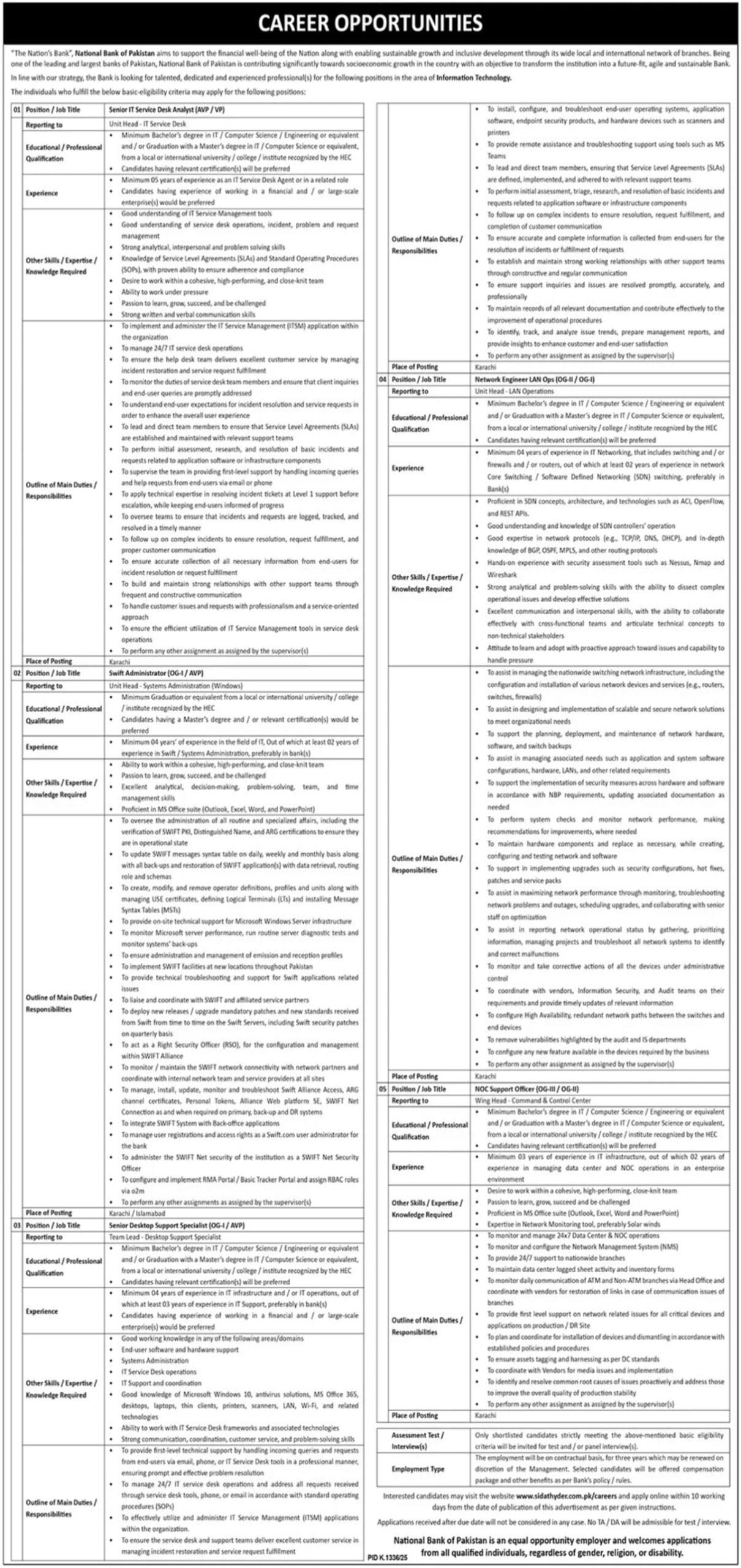 Jobs At National Bank Of Pakistan NBP Karachi Urgent in 2025