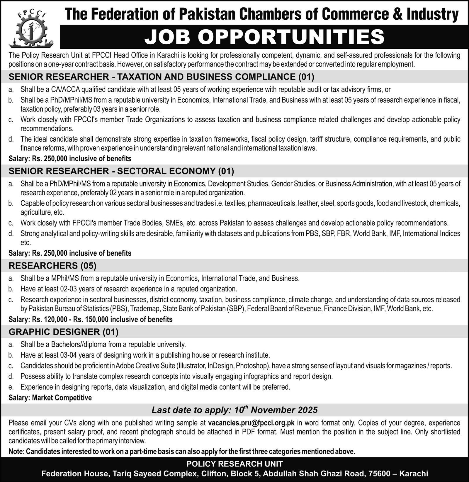 Jobs At Federation Of Pakistan Chambers Of Commerce Karachi