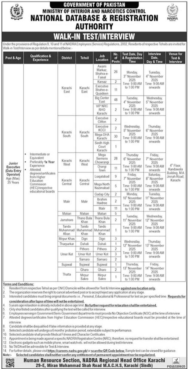 Junior Executive Jobs in NADRA October 2025 Apply Now