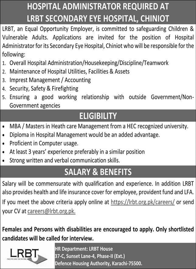 LRBT Secondary Eye Hospital Karachi Job 2025