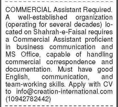 Latest Creation International Commercial Jobs in Karachi 2025