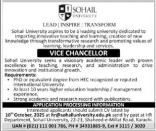 Latest Jobs At Sohail University Karacchi