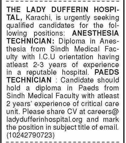 Latest Lady Dufferin Hospital Medical Jobs in Karachi 2025