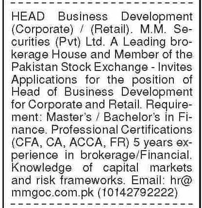 Latest MM Securities Pvt Limited Finance Karachi Jobs 2025