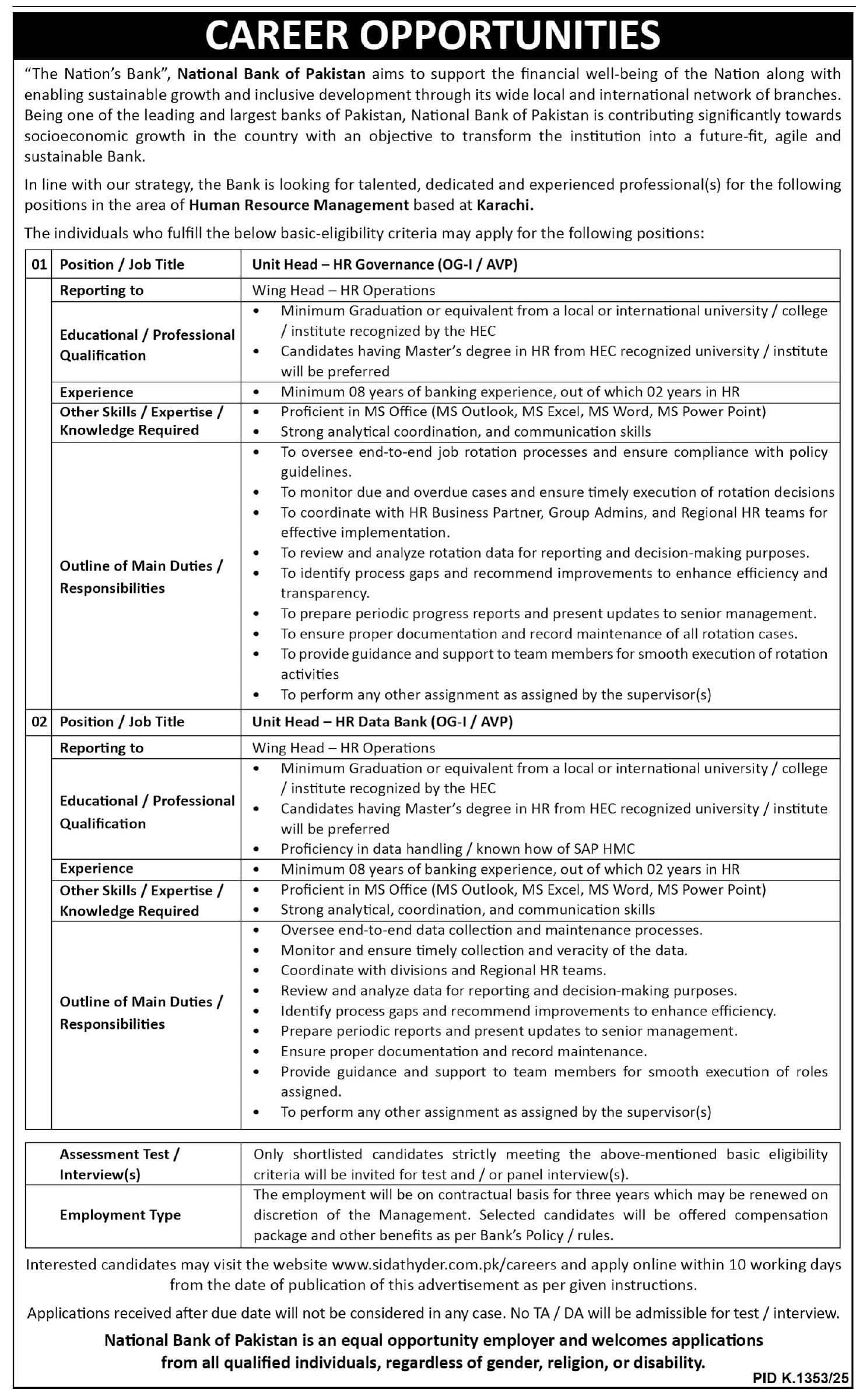 Urgent National Bank of Pakistan NBP Bank Jobs in Karachi 2025