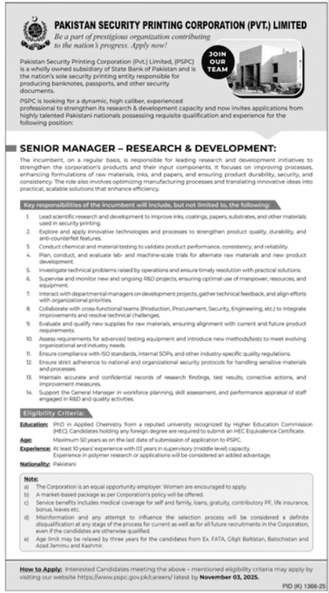 Latest Pakistan Security Printing Corporation Jobs 2025