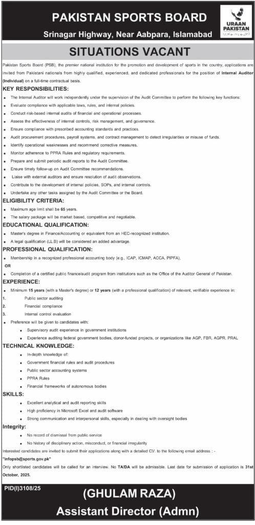Government Pakistan Sports Board PCB Jobs 2025 New