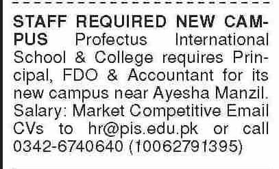 Latest Profectus International School Jobs in Karachi