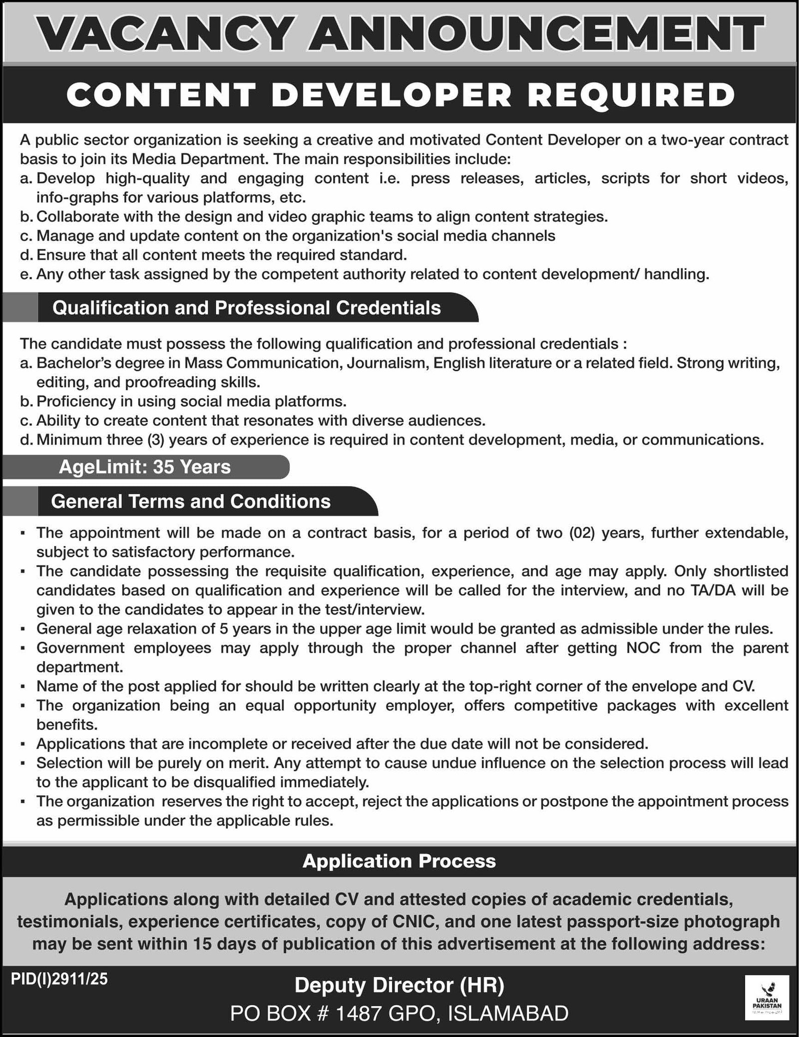 Latest Public Sector Organization Federal Govt Jobs 2025