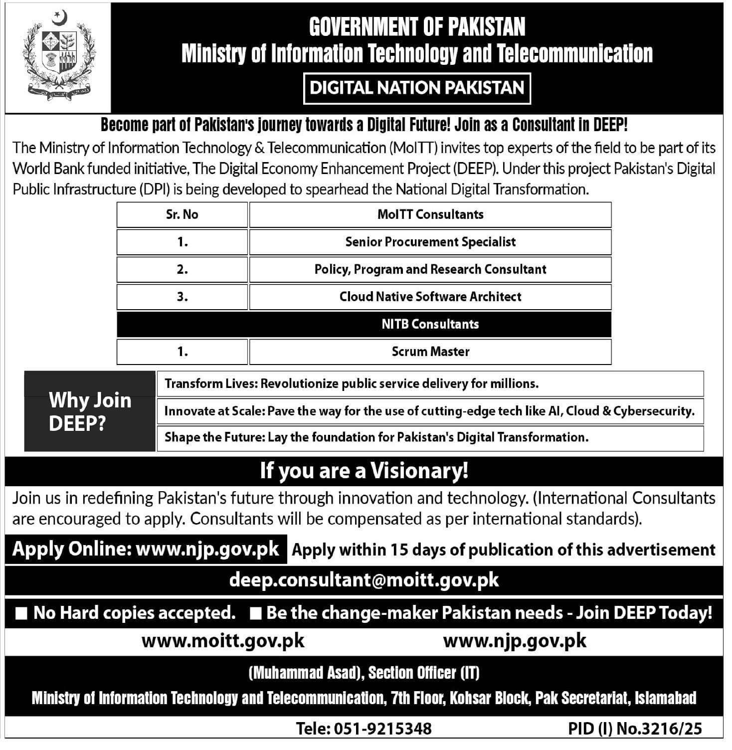 MOIT Management Jobs: New Posts Islamabad 2025