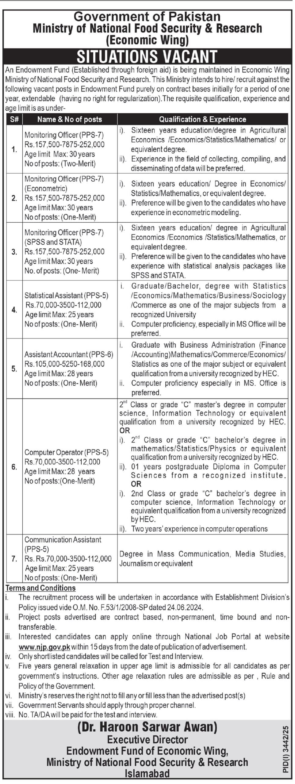 Ministry Of National Food Security and Research Jobs 2025 1 Ministry Of National Food Security and Research Jobs 2025