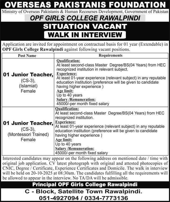 Apply Now For Ministry of Overseas Pakistanis Jobs 2025