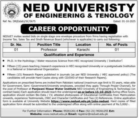 NED University of Engineering and Technology Teaching Jobs
