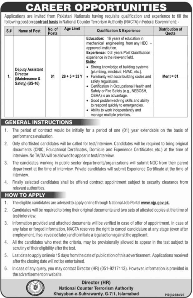 National Counter Terrorism Authority NACTA Jobs