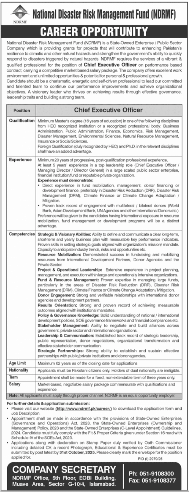 National Disaster Risk Management Fund NDRMF Jobs