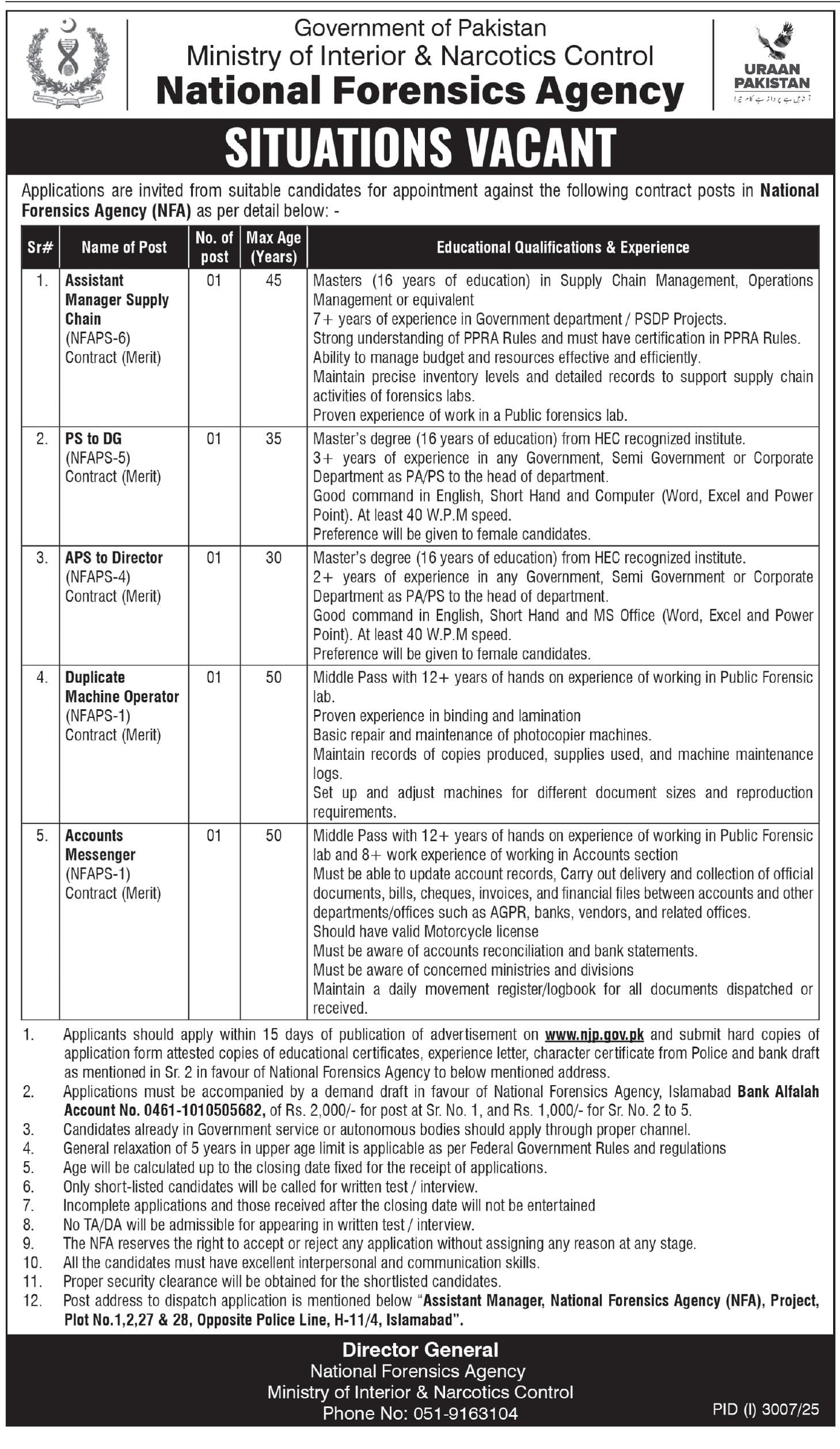 National Forensics Agency NFA Jobs 2025 New