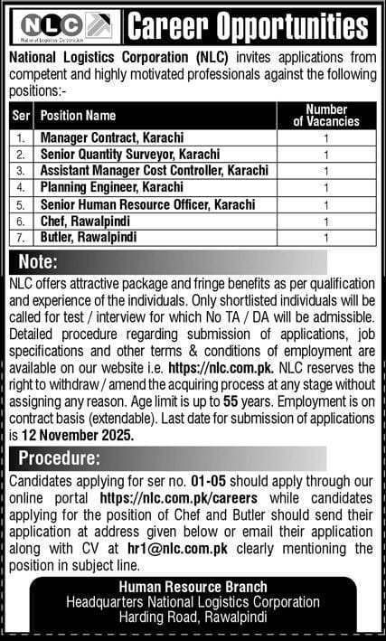 National Logistics Cell NLC Jobs in 2025 New Urgent Basis Posts