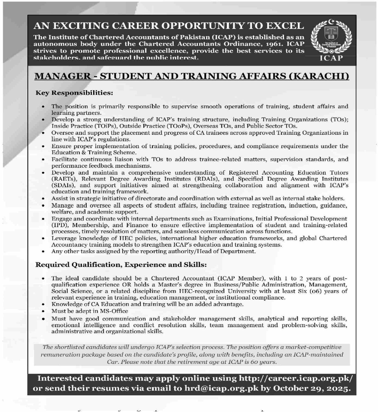 New Jobs at Institute Of Chartered Accountants Of Pakistan