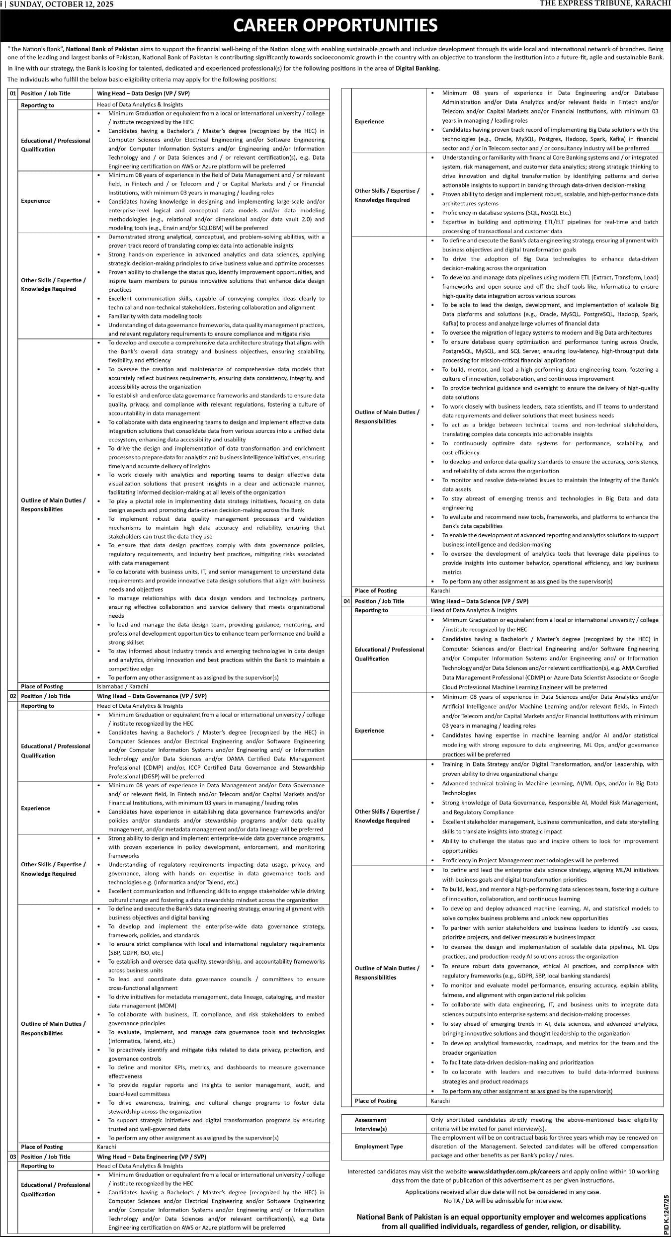 New Vacancies At National Bank Of Pakistan NBP