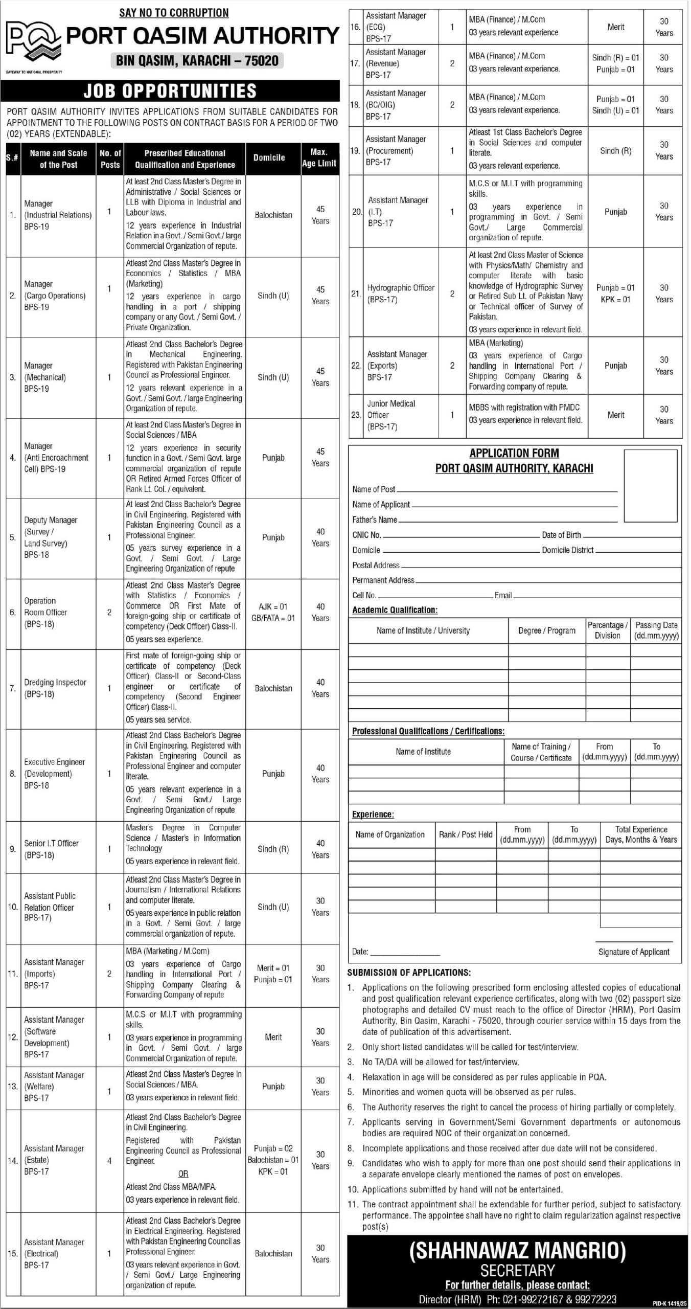 Opportunities of Jobs At Port Qasim Authority PQA
