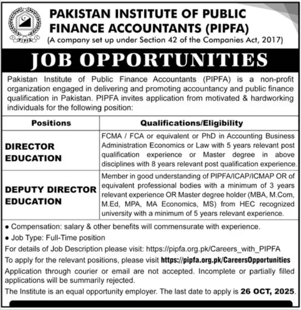 Pakistan Institute Of Public Accountants Jobs 2025