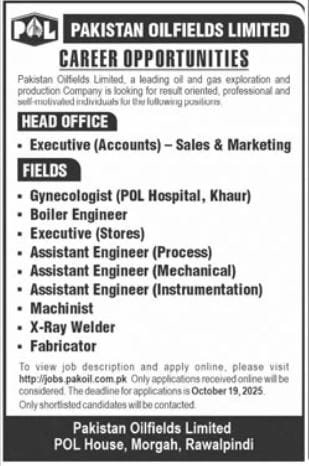 Pakistan Oilfields Limited POL Jobs In 2025