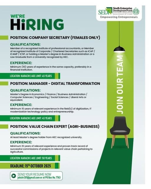 Latest Sindh Enterprise Development Fund Best NGO Jobs