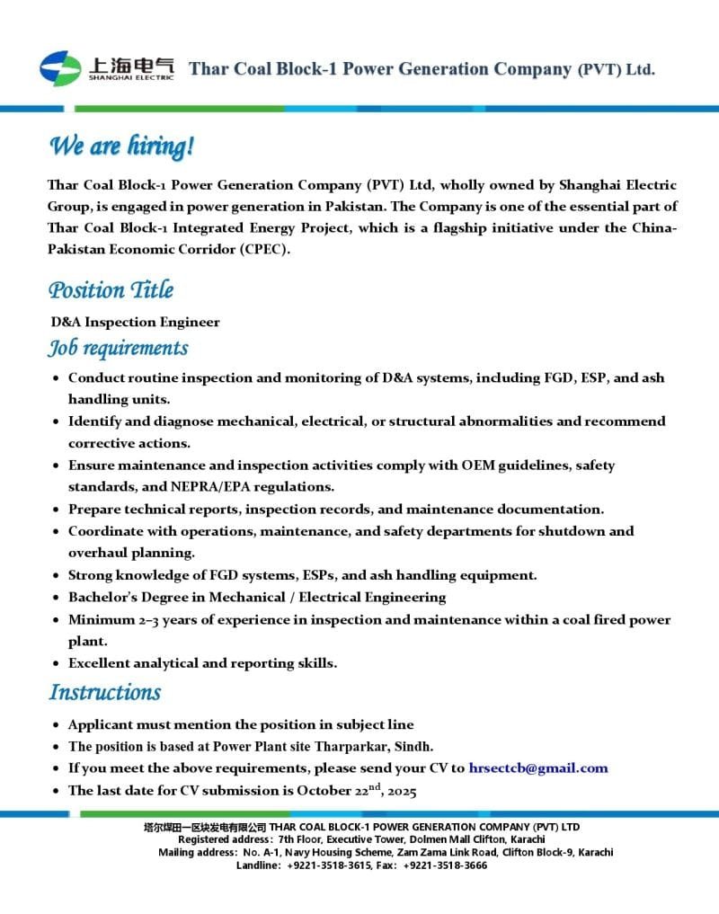 Apply Now For China Thar Coal Power Generation Company Jobs