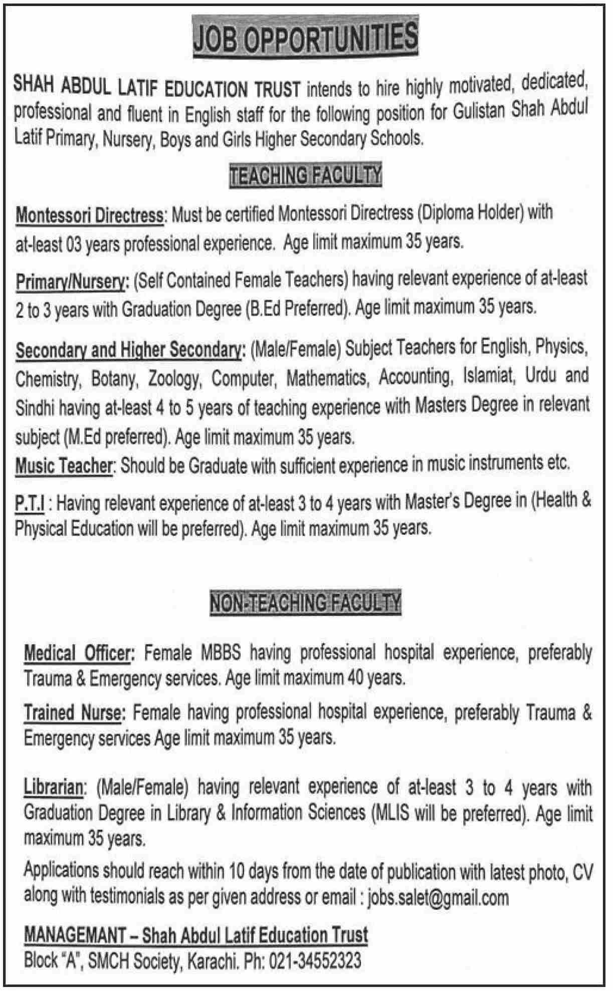 Shah Abdul Latif Education Trust Jobs 2025 Apply Now