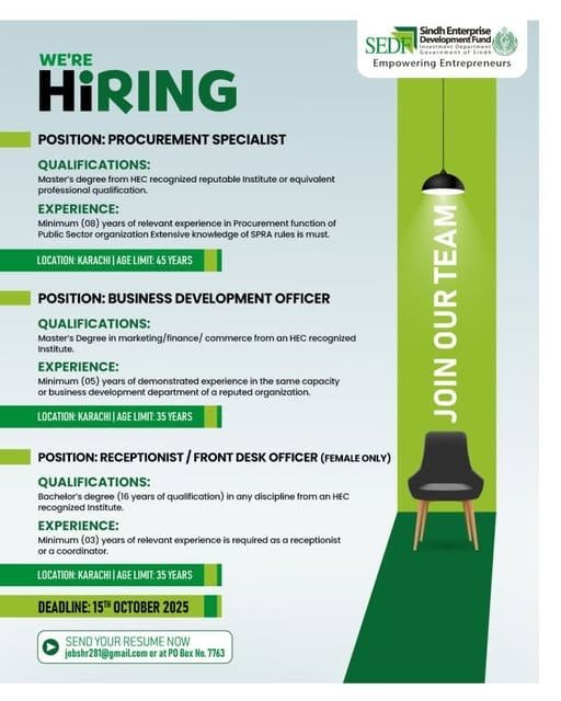 Sindh Enterprise Development Fund SEDF Exciting Jobs in Karachi