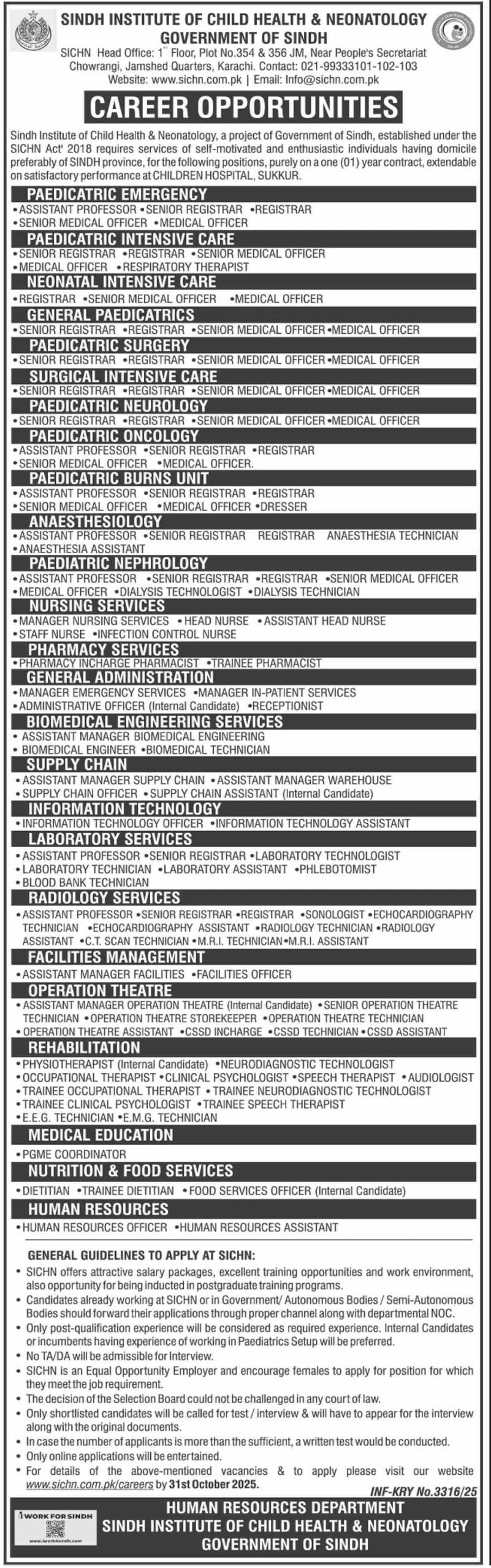 Sindh Institute of Child Health Sukkur Jobs 2025 New Posts
