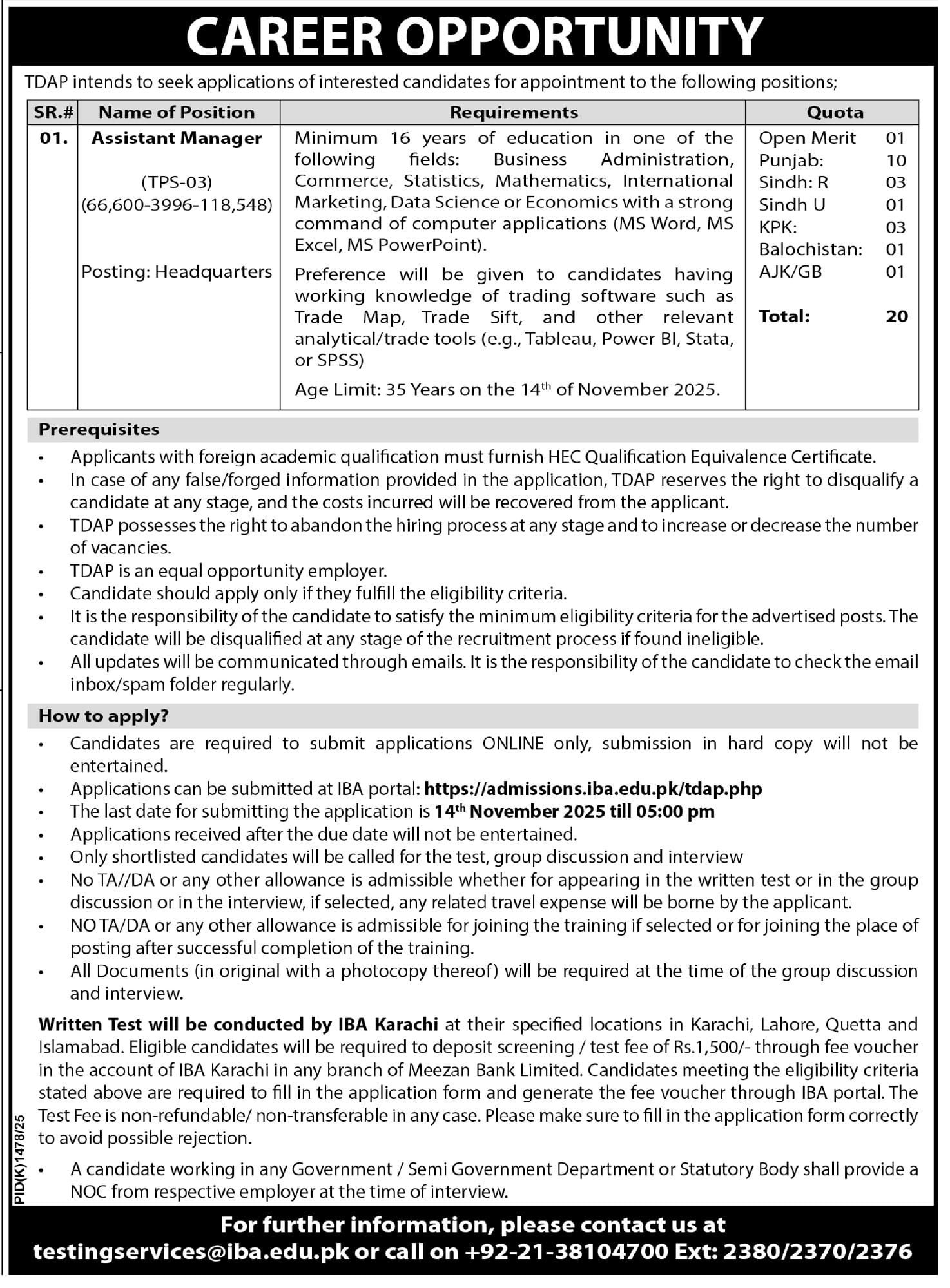 Sindh Trade Development Authority Of Pakistan TDAP Jobs 2025